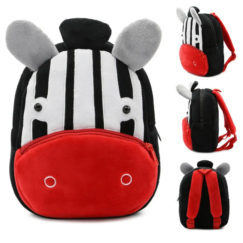 Small cloth animal backpack for kindergarten children, 26.5x24x10.5cm, with zipper pocket, available in multiple colours