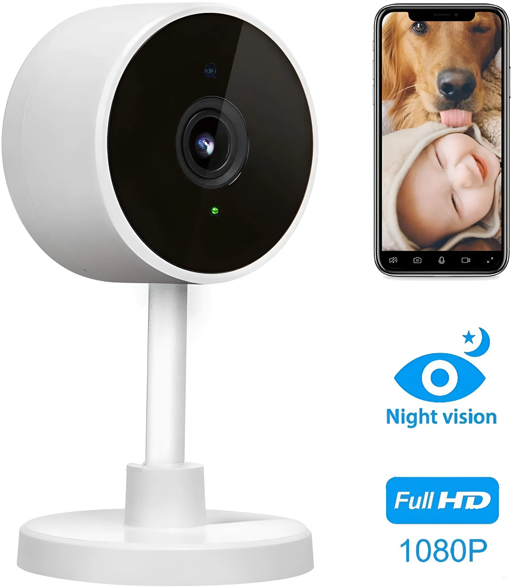 White gun-style WiFi home security camera with TF card slot and 1080p HD resolution