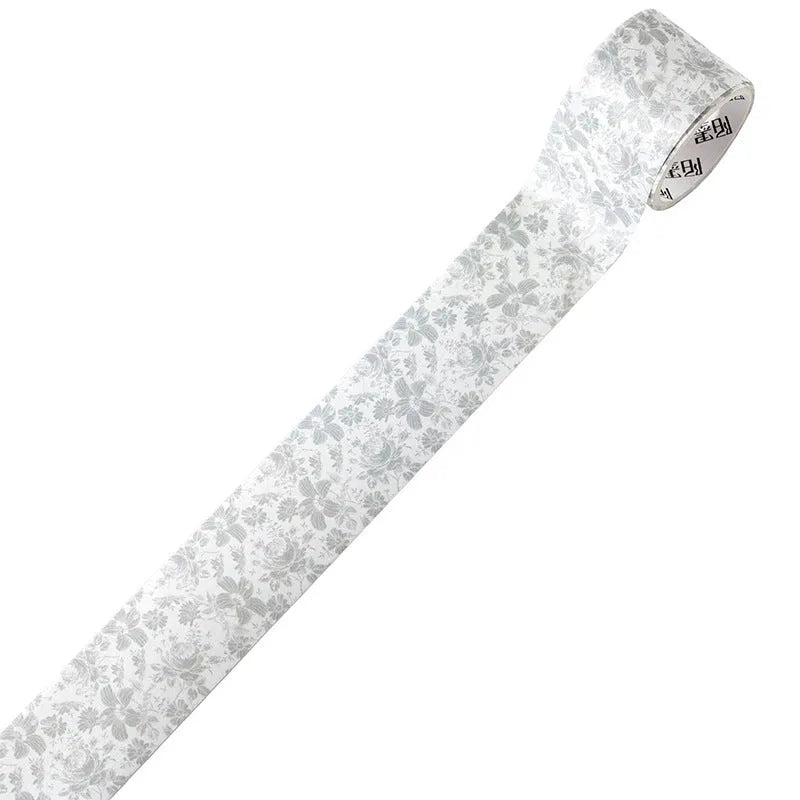 Roll of vintage floral watercolour design tape on a Japanese paper base, showing 30mm and 50mm width options.