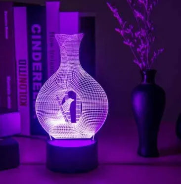 3D acrylic LED night light with touch control and seven colour options on ABS base