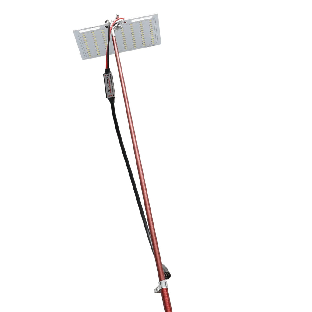 LED fishing rod light with telescopic pole showing 96 white LEDs and remote control