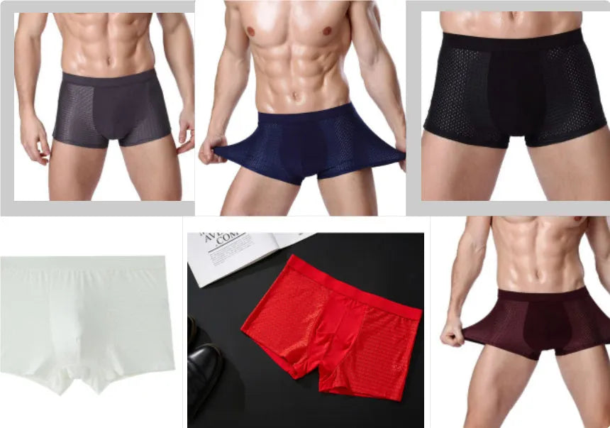 Men's modal boxer briefs with U-convex design in black colour showing mesh fabric detail