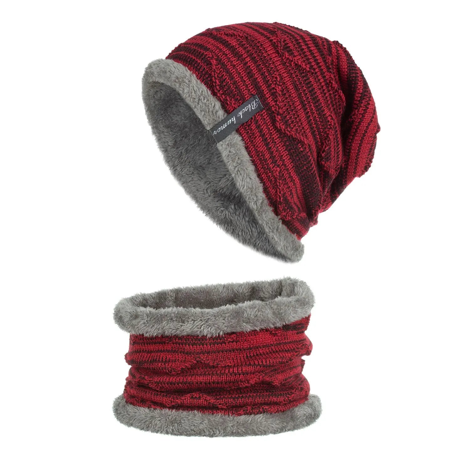 Diagonal hook knitted acrylic beanie in black, showing textured knit pattern