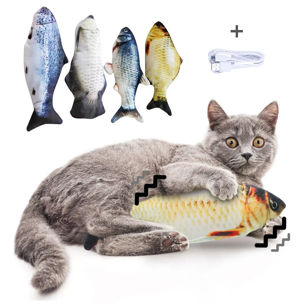 30cm long multicolour electric jumping fish simulation cat toy with USB cable