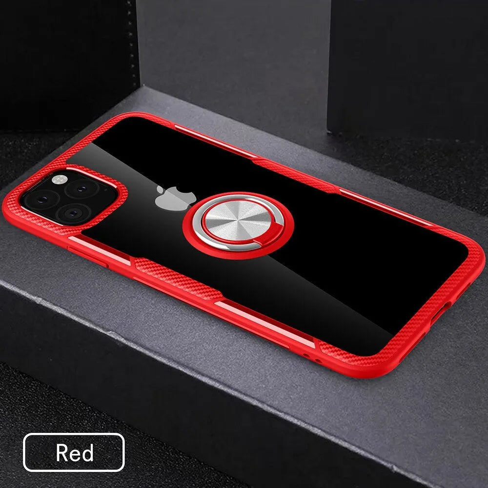 Black PU leather iPhone case for iPhone 11 Pro Max showing button and port access.
