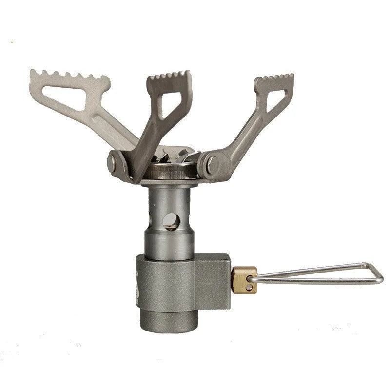 Portable camping gas stove with one-piece metal furnace for outdoor cooking