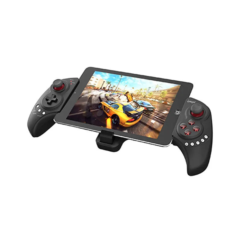 PG-9023 wireless telescopic game controller extended with a phone inside, showing buttons and USB port.