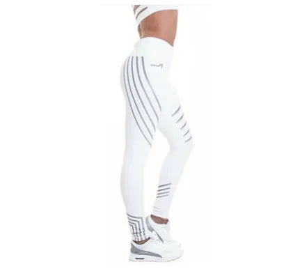 Women's black and white print workout leggings with slim fit pencil pants design.
