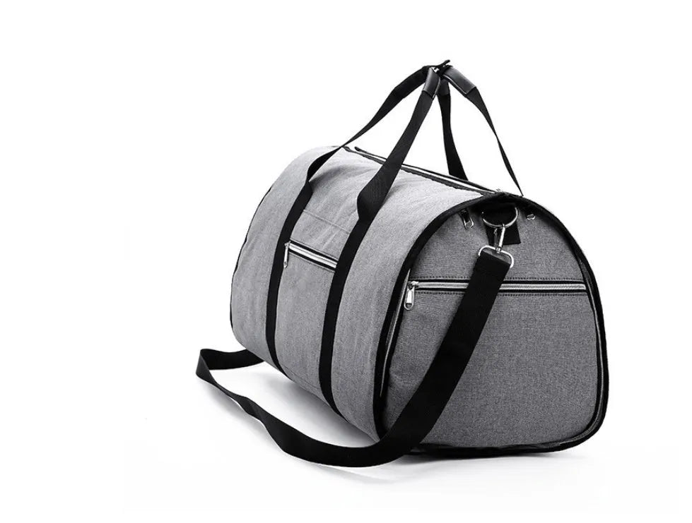 Medium cylinder travel bag in black with waterproof Oxford cloth and zipper pocket