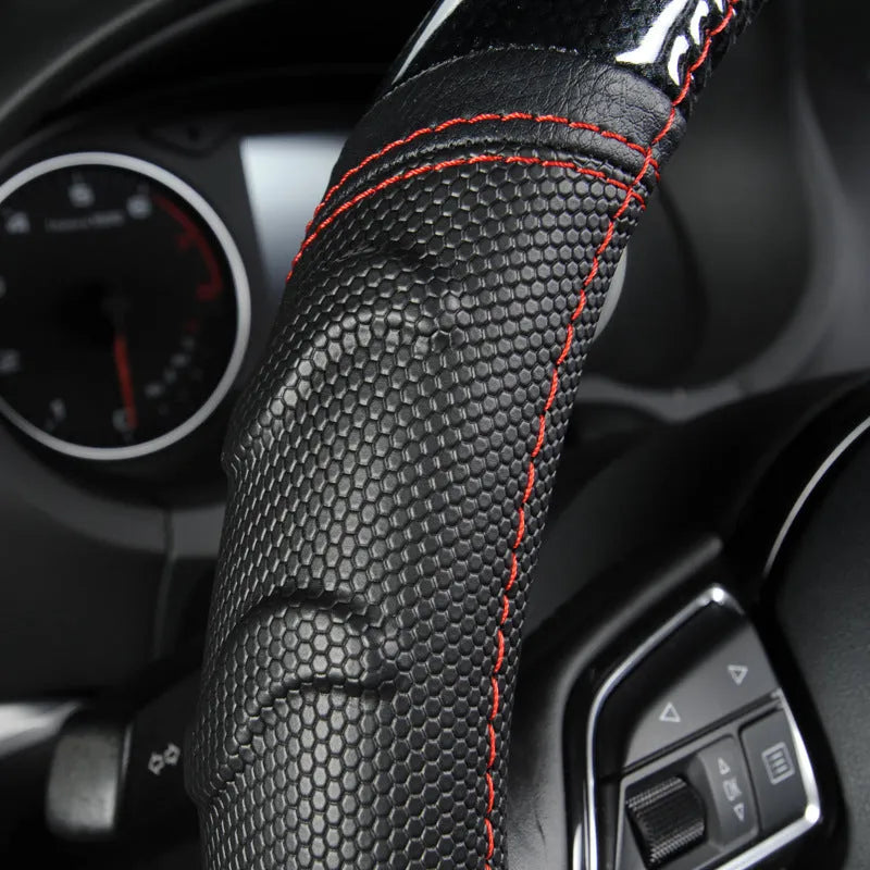Willow leaf massage non-slip PU leather car steering wheel cover in photo colour, universal M size for 38cm wheels