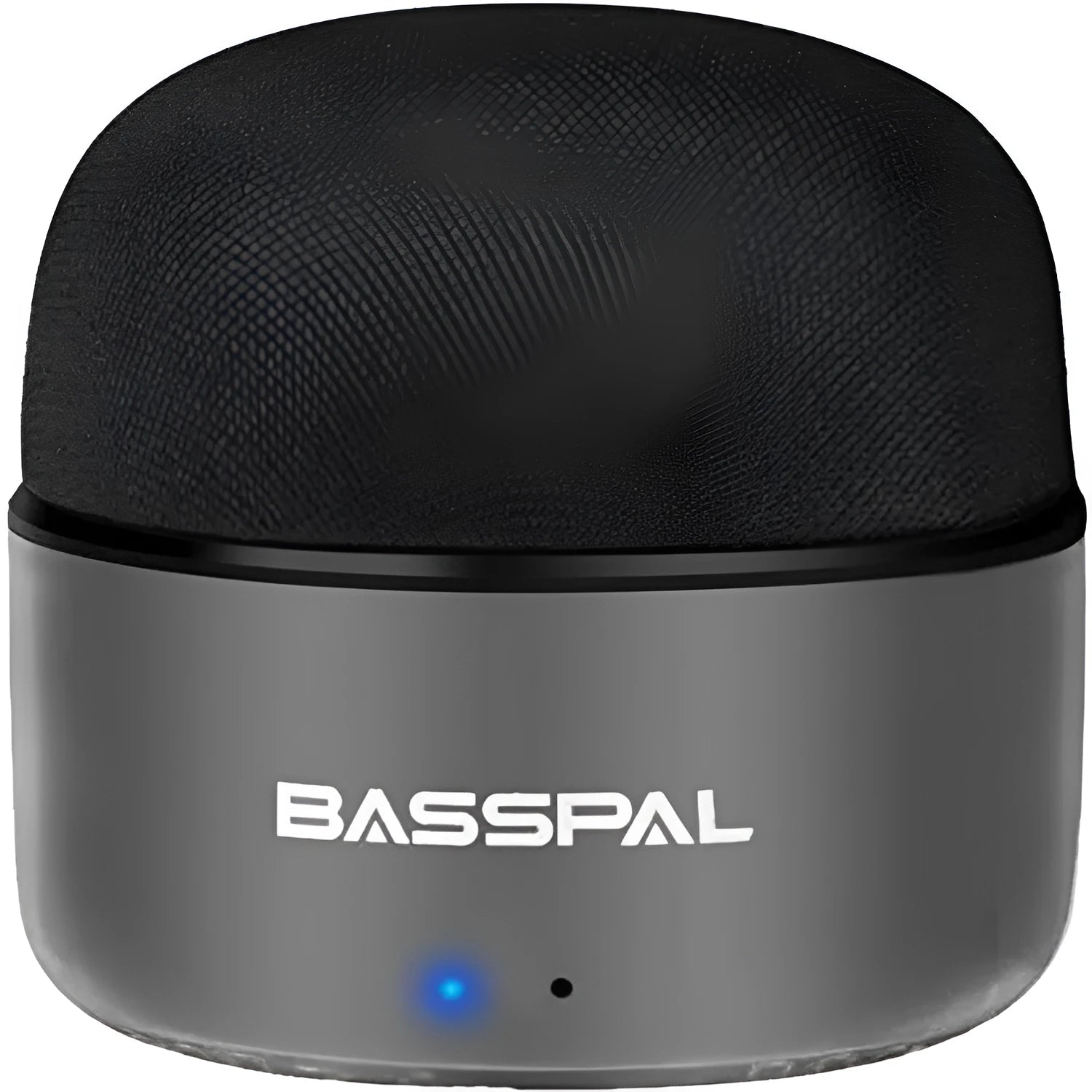 Black portable mini waterproof Bluetooth speaker showing button controls.