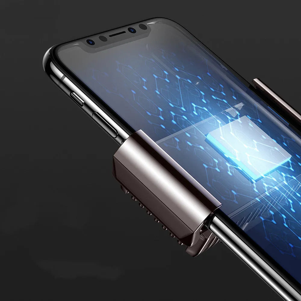 Black mobile phone radiator with aluminium alloy and ceramic cooling plate attached to smartphone