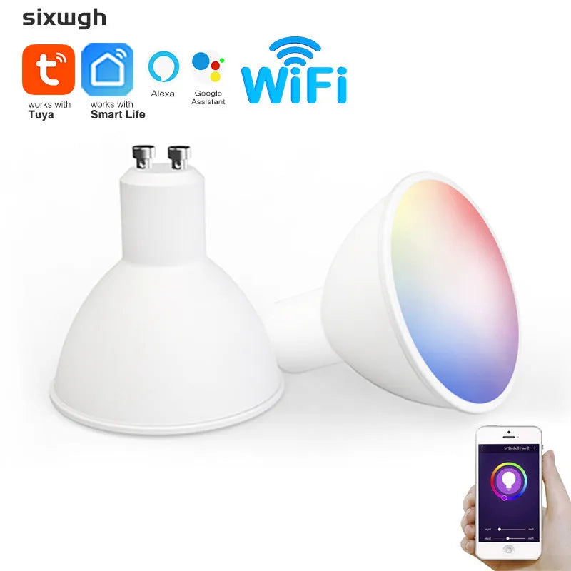 Small smart LED spotlight with GU10 base for voice-controlled RGBCCT lighting