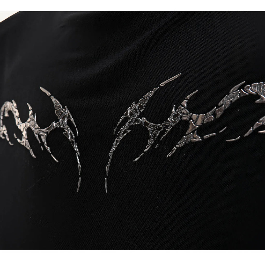 Black mesh slim-fit long sleeve base layer shirt laid flat, showing its texture and cut.