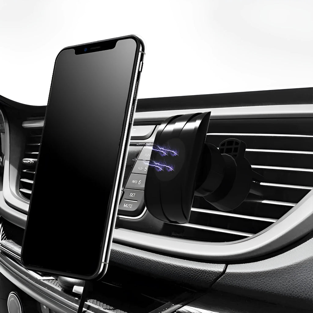 Glory black car phone holder mounted on vehicle air vent holding smartphone