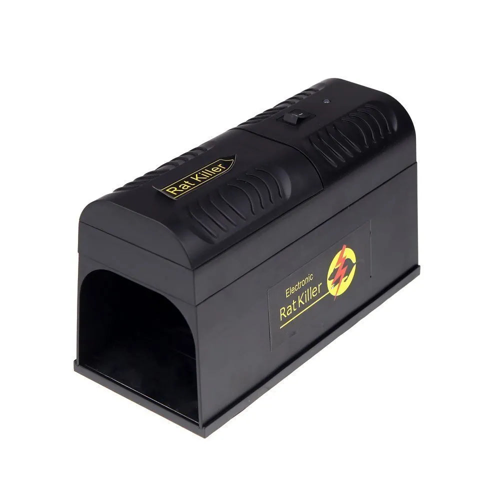 Black high voltage rodent killer unit with electrical plug options for UK, European and US sockets