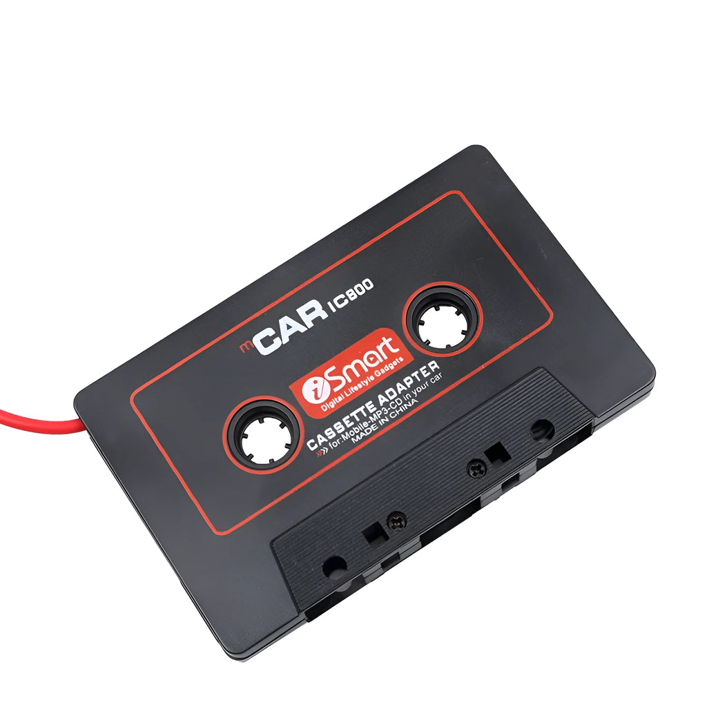 Black car cassette adapter for converting MP3 players and mobile phones to play through cassette decks
