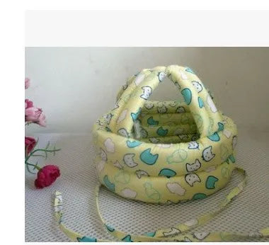 Baby anti collision hat with high-density sponge padding, adjustable headband, breathable cotton outer, colourful design