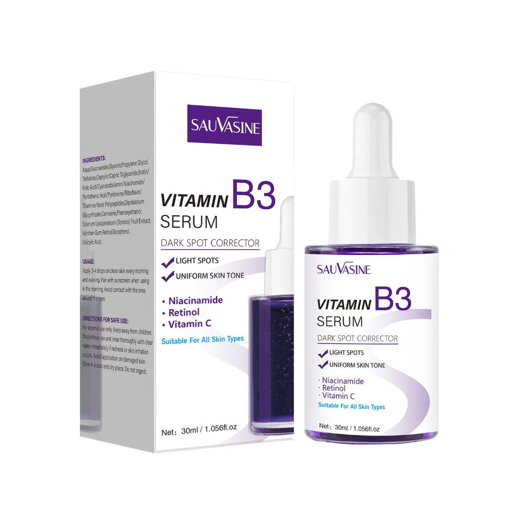 30ml Vitamin B3 facial essence in clear glass bottle for nourishing moisturising and firming