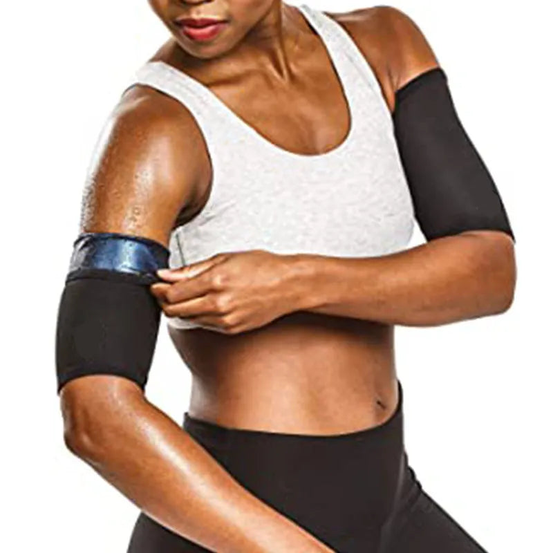 Blue and silver sports arm band sweatband shown with size tags for S/M, L/XL, XXL/3XL, and 4XL/5XL.