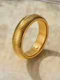 Gold titanium steel bracelet with elastic band and exaggerated vertical stripe ring design