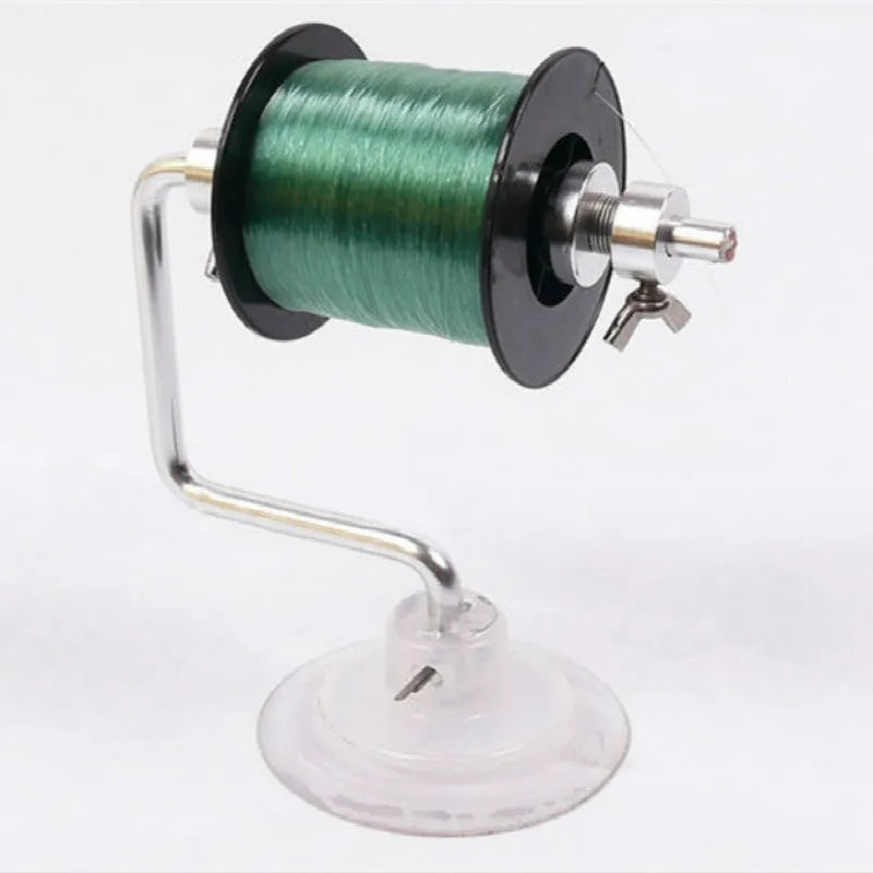 Silver aluminium fishing reel winder line spooler with adjustable tension and suction cup base