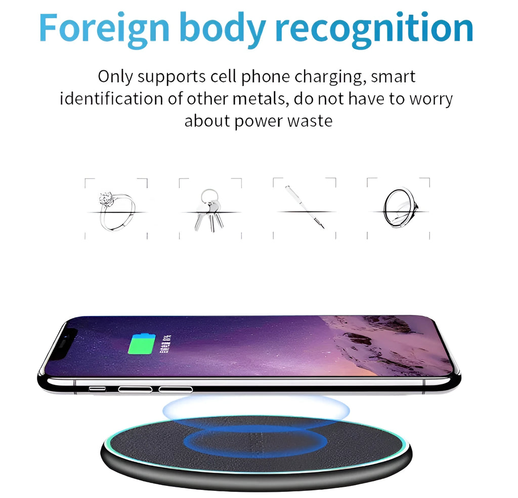 Black Qi wireless charging pad for iPhone 11 with USB cable