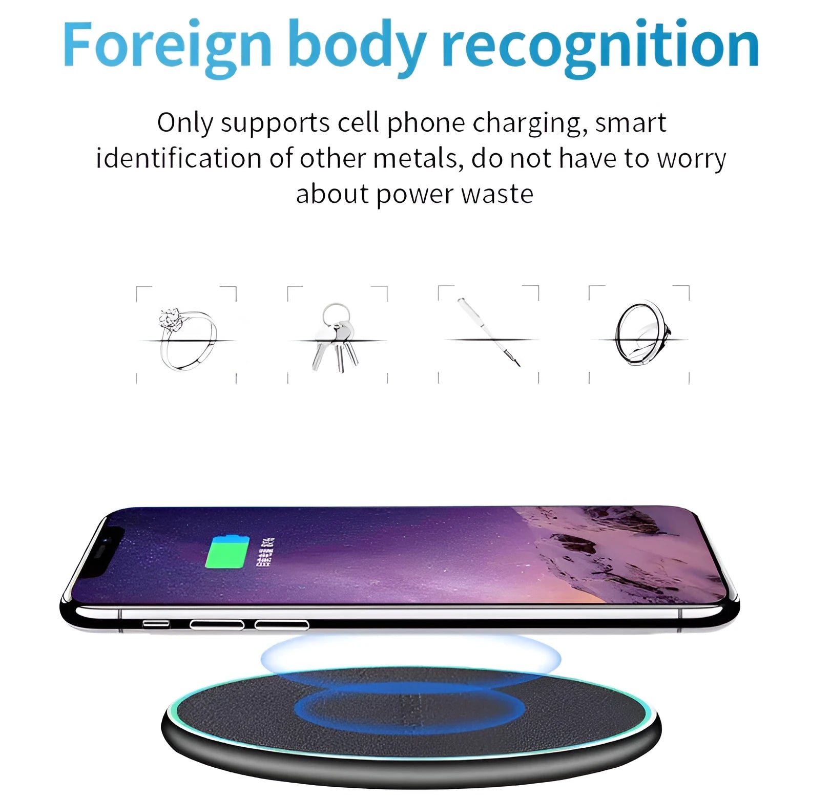 Black Qi wireless charging pad for iPhone 11 with USB cable