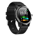 Black and blue smart bracelet with colour screen showing heart rate and fitness data