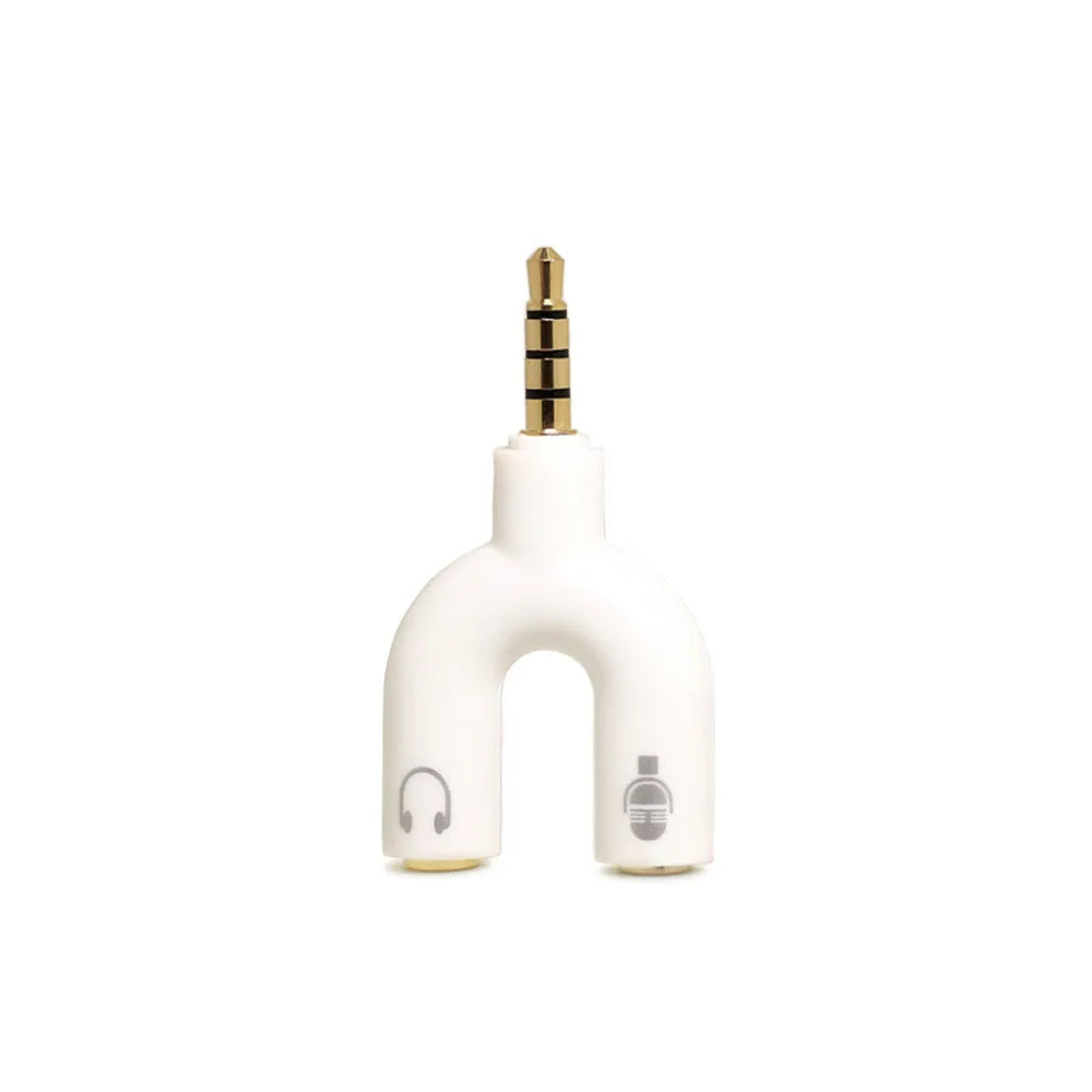 3.5mm audio splitter adapter in six colours with gold-plated connections for mobile devices