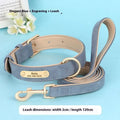 Double-layer mohair dog collar and matching lead set in rose red, shown with size options for small to extra-large dogs.