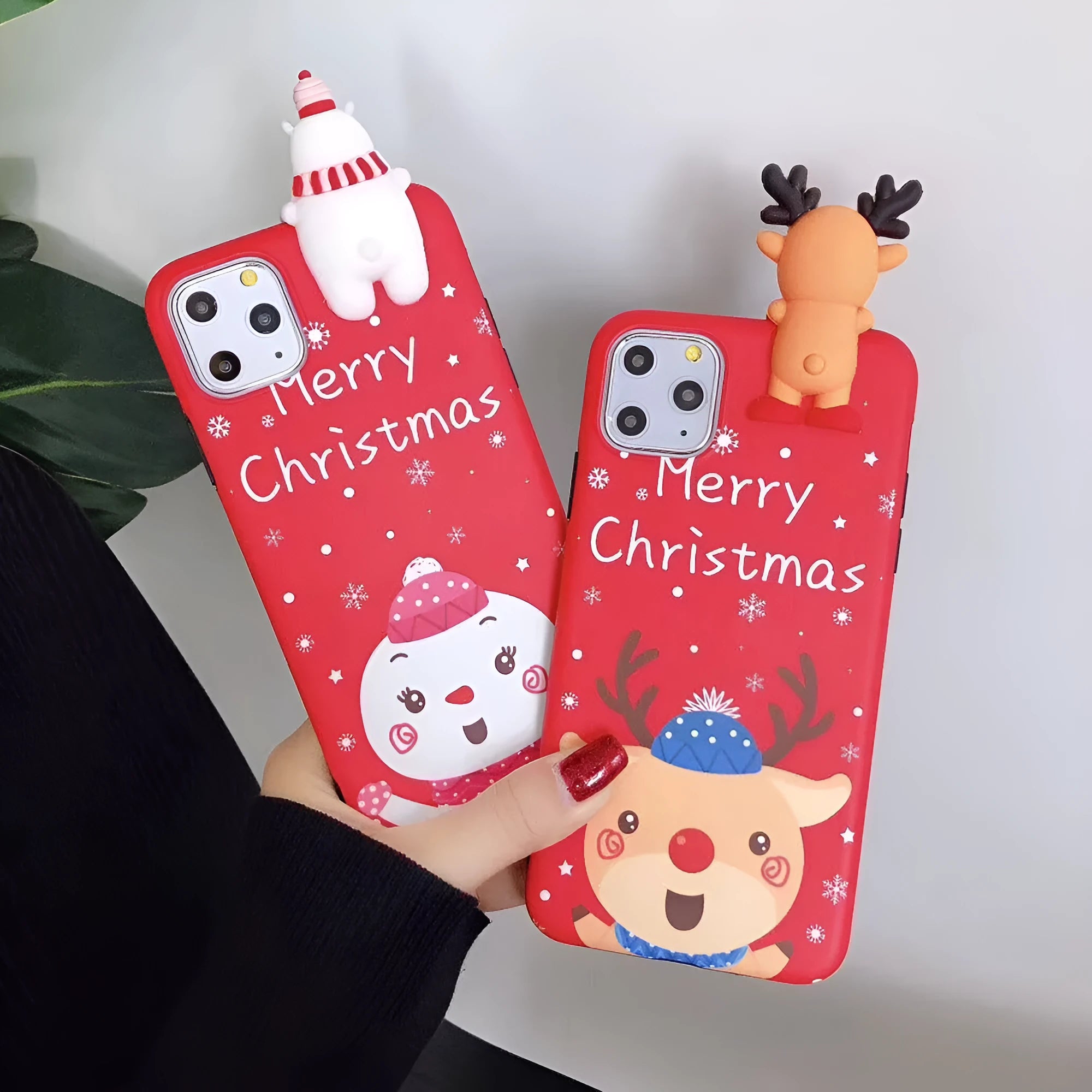 Silicone Christmas back cover case for iPhone in assorted festive colours.