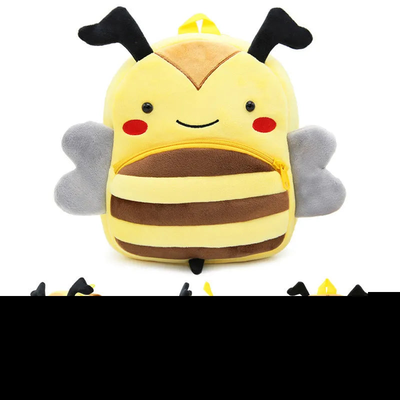 Small cloth animal backpack for kindergarten children, 26.5x24x10.5cm, with zipper pocket, available in multiple colours