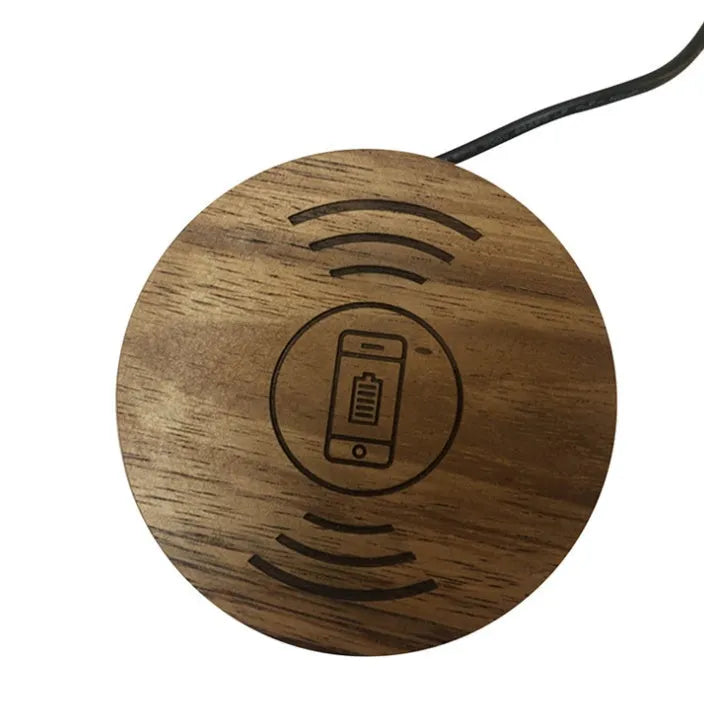 Round hidden wireless phone charger for desk or table installation, shows 60mm and 75mm size options.