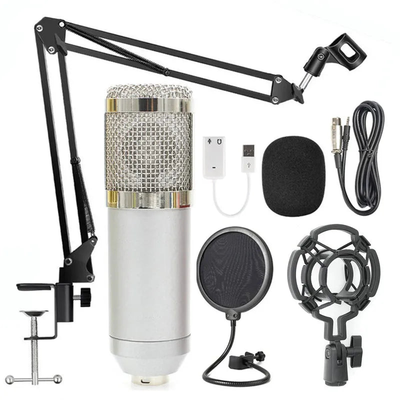 BM-800 condenser microphone with stand in one of nine colour options including black, blue, gold, pink, red, silver and white