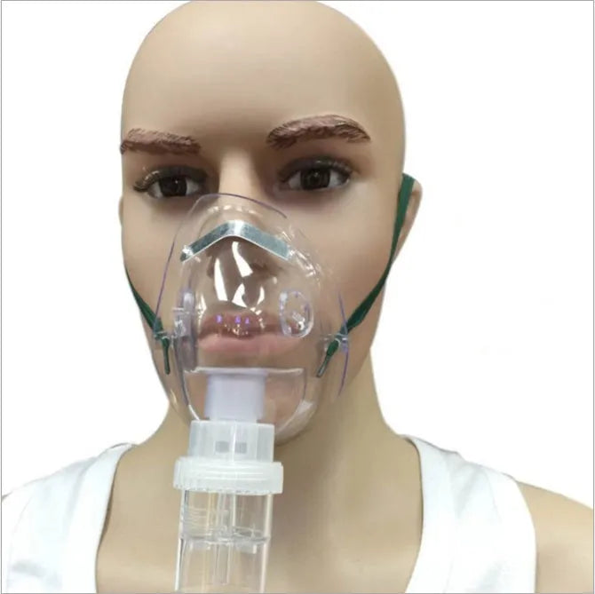Soft rubber mask fit aid with elastic straps shown alongside a disposable mask.