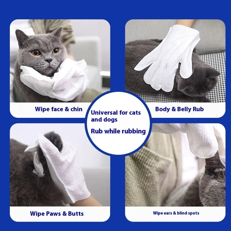 Pet bath-free cleaning gloves wet wipes for dogs, non-woven fabric disposable grooming gloves, pack of 1 or 6 pieces