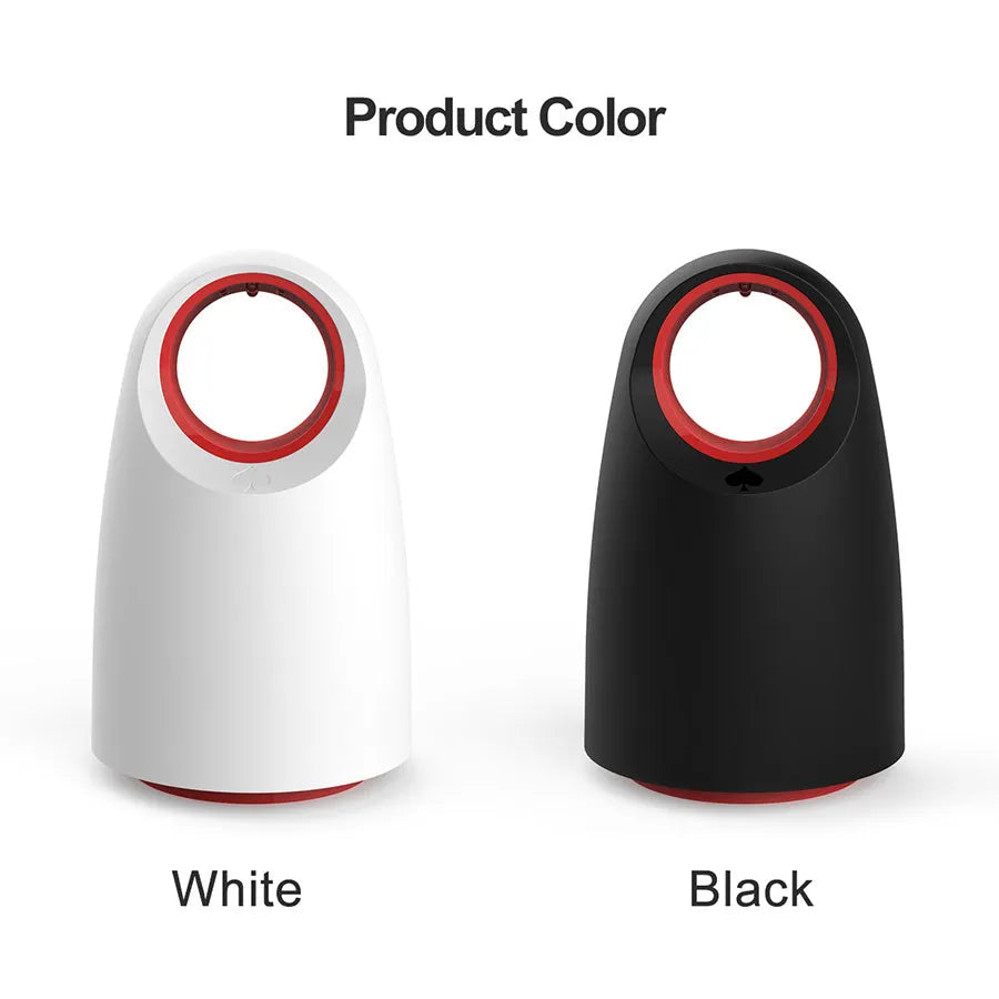 Black or white plug-in silent mosquito killer with UV light on a table next to a USB cable