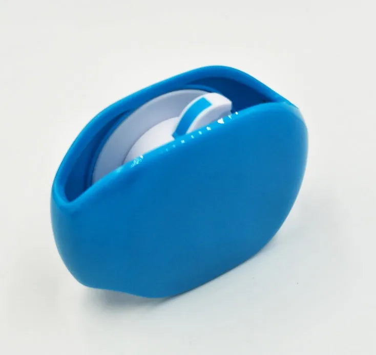 Automatic earphone cable retractor winder in a compact plastic storage box.