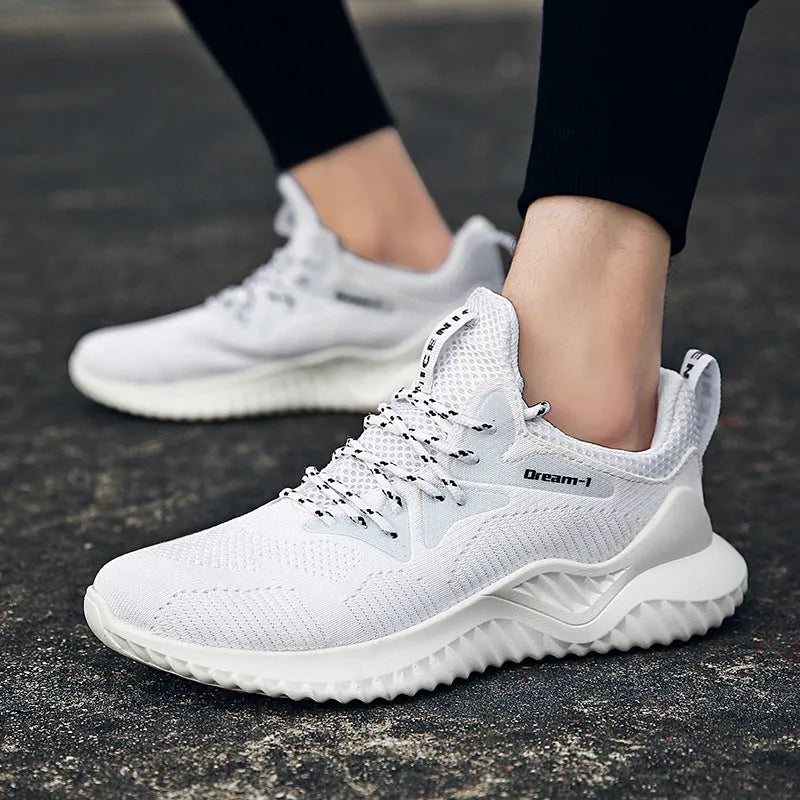 Men's low-top running shoes in multiple colours with mesh upper and front strap.