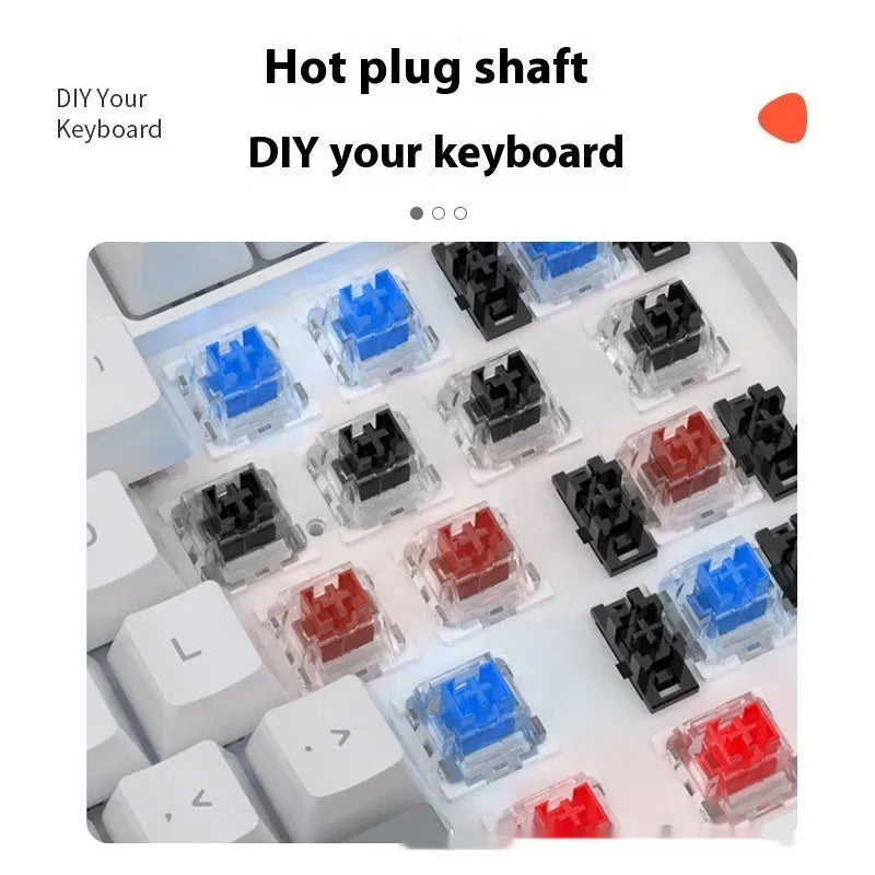 Bluish-black 61-key mechanical keyboard with hot-swappable switches on a desk