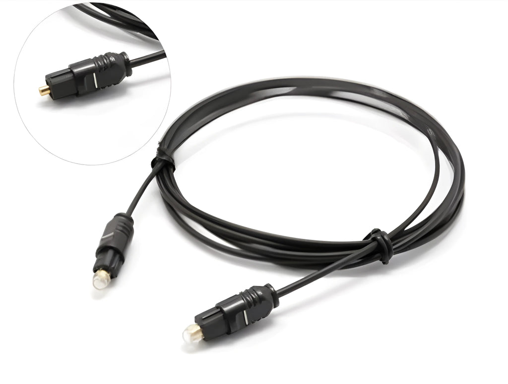 OD2.2 digital optical audio cable with Toslink connectors and PVC jacket, showing length options.