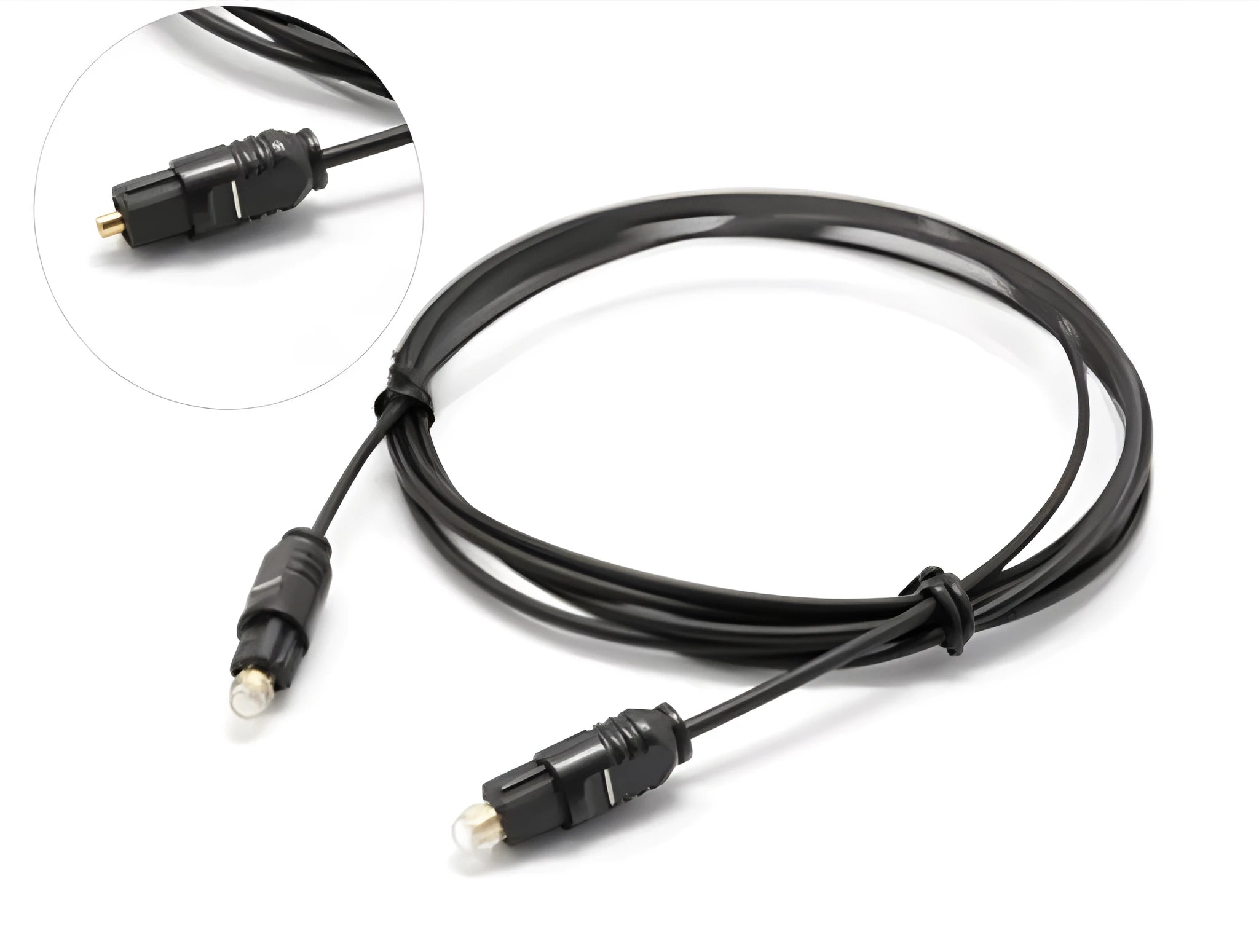 OD2.2 digital optical audio cable with Toslink connectors and PVC jacket, showing length options.