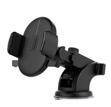 Yellow and black telescopic car phone holder with gel suction cup mounted on dashboard