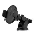 Yellow and black telescopic car phone holder with gel suction cup mounted on dashboard