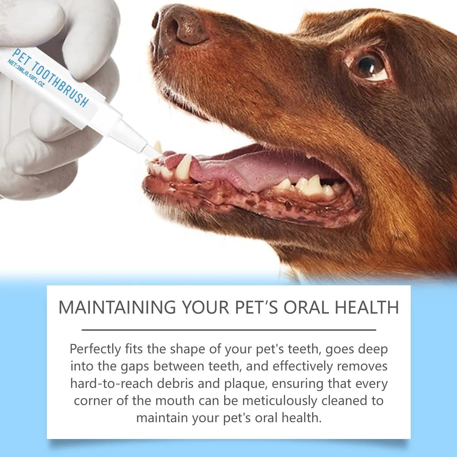 Soft-bristled pet toothbrush pen with integrated 3ml toothpaste for cats and dogs