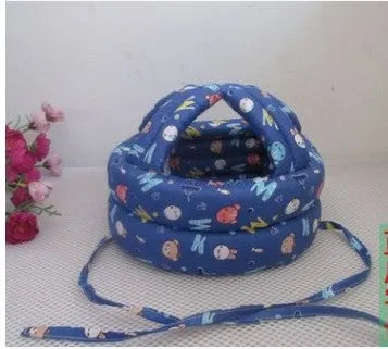 Baby anti collision hat with high-density sponge padding, adjustable headband, breathable cotton outer, colourful design