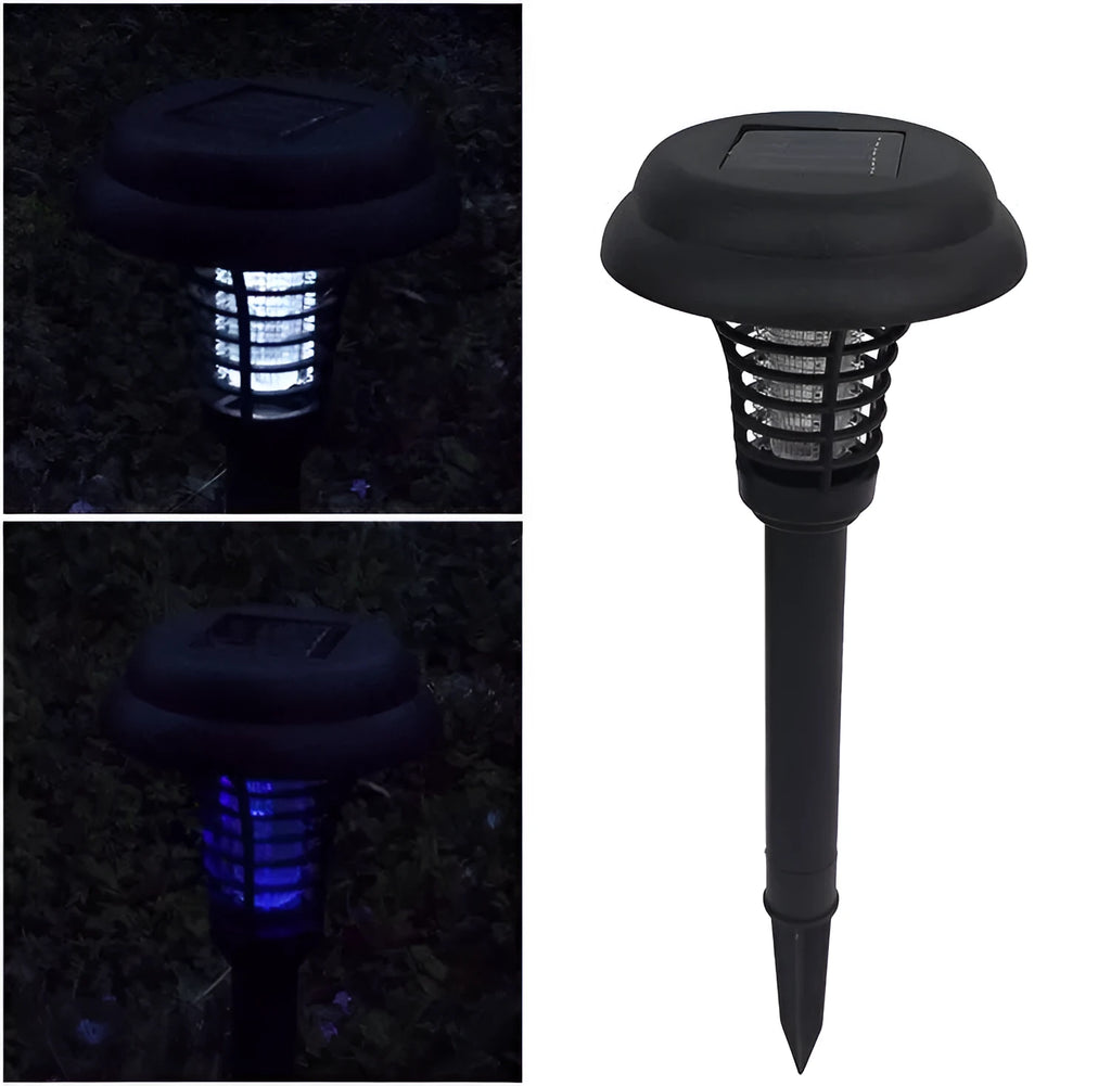 Black solar insect killing mosquito lawn lamp with UV purple light and white LED illumination