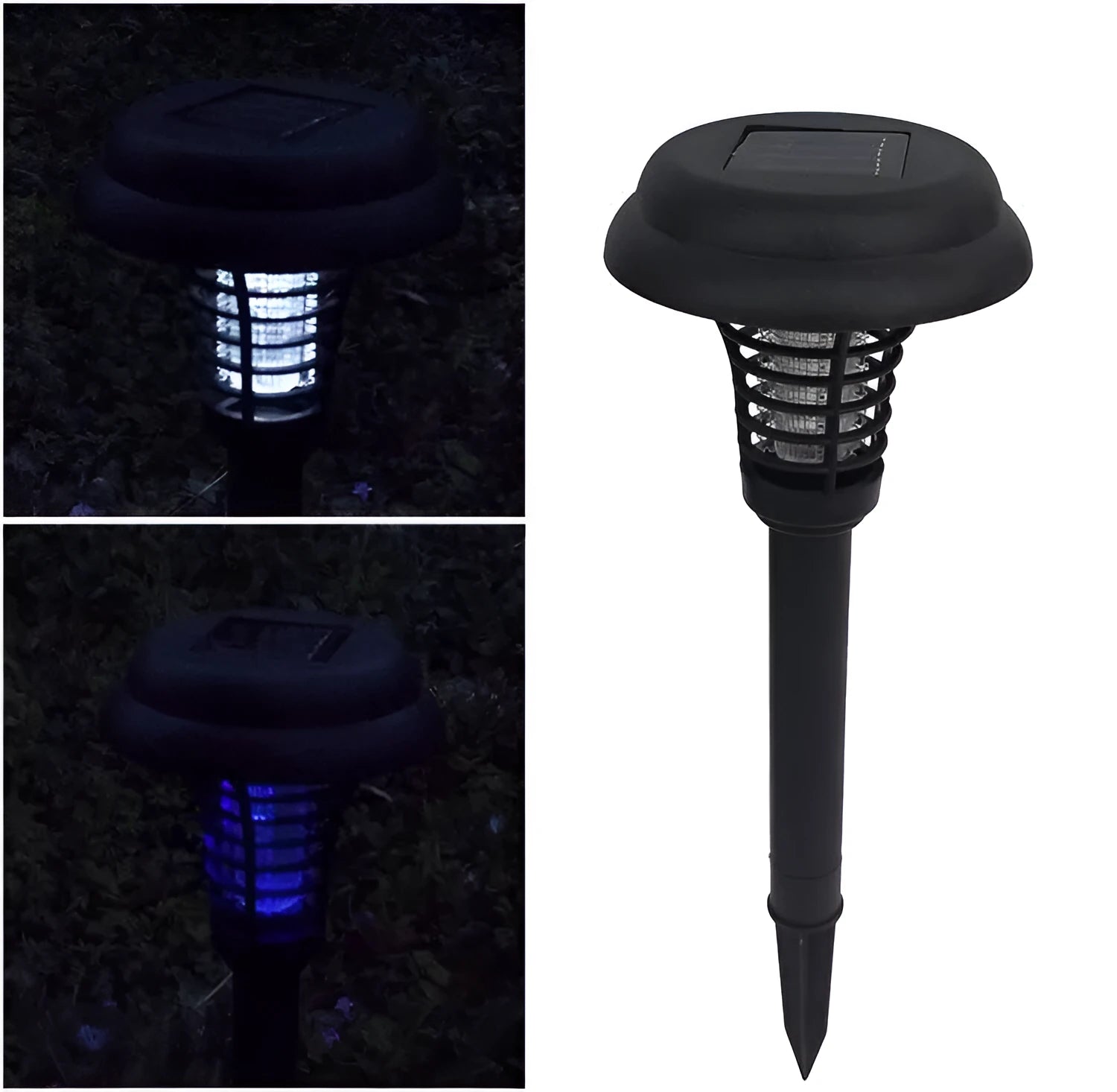Black solar insect killing mosquito lawn lamp with UV purple light and white LED illumination