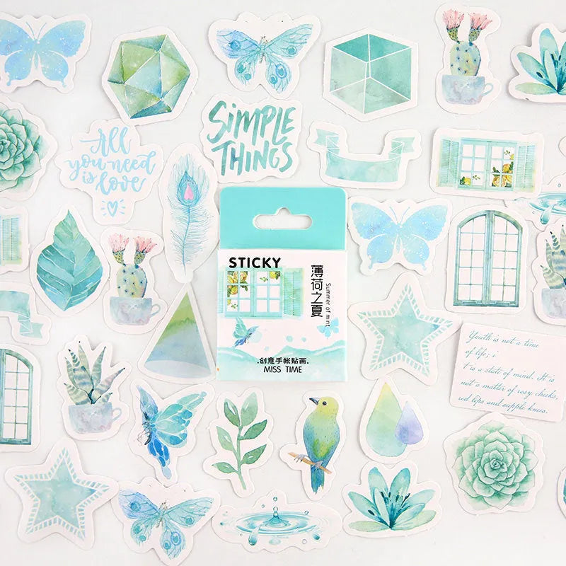 46 cartoon character decorative stickers for journals in nine themed colours including bubble comics